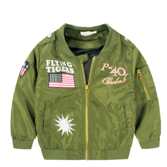 Other - Olive Green Kids Varsity Jacket with Patches